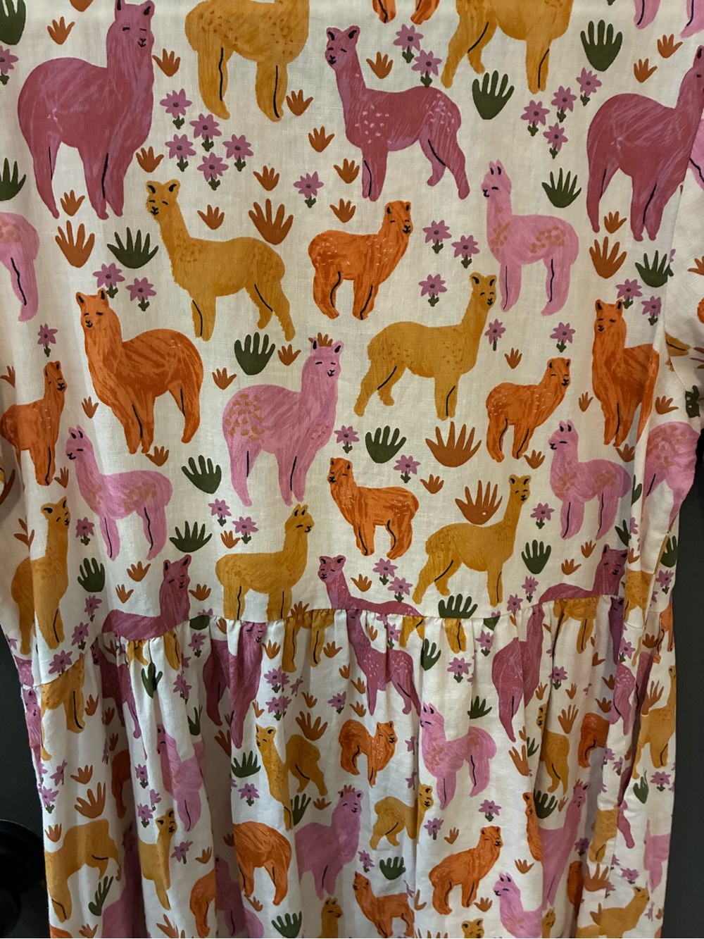 CUTE!! Princess Highway Pink and Orange Smiling Llama Cotton Linen Mini Dress! - Picture 6 of 6